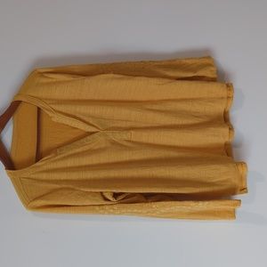 Yellow V-Neck Boho with Floral Long Sleeves Blouse